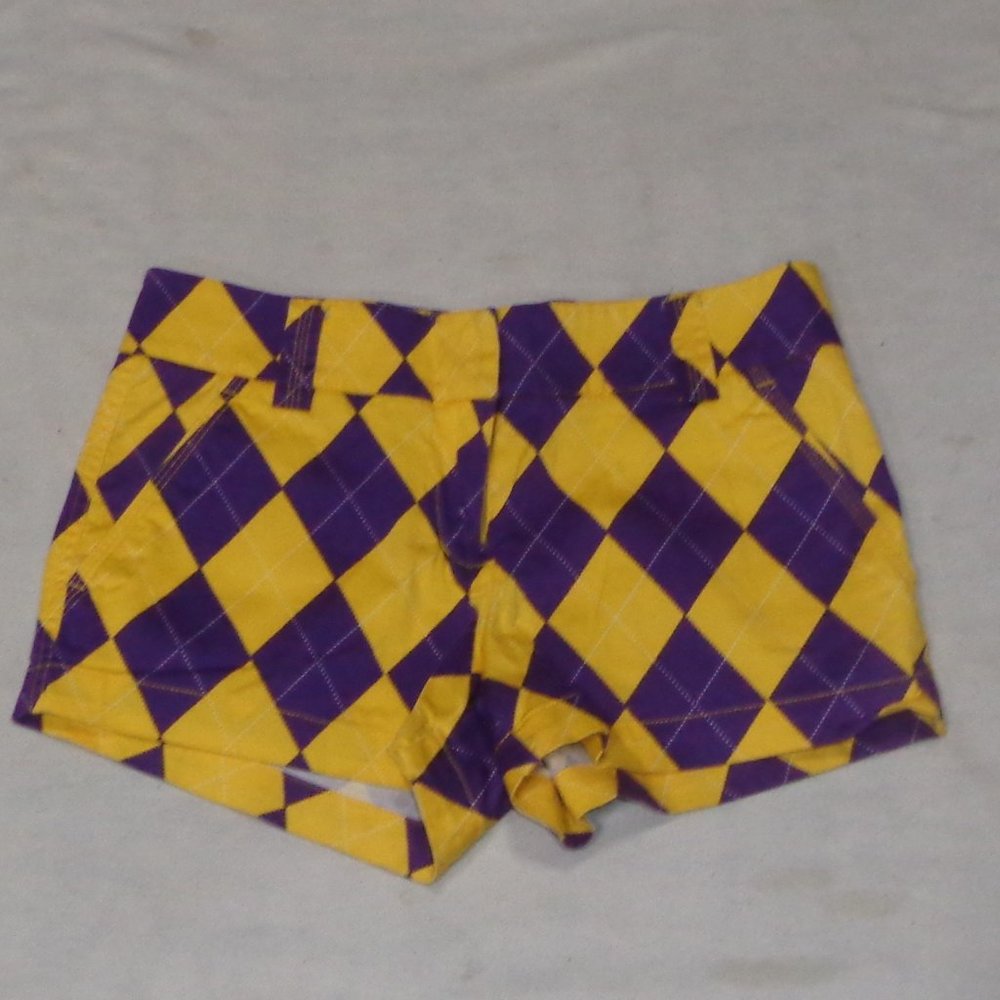 Loudmouth Ladies Gold / Purple Argyle Diamond Plaid Golf Shorts Size 0